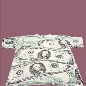 Vintage 90’s 1990’s 100 Dollar Bill Benjamin Franklin All Over Print Shirt